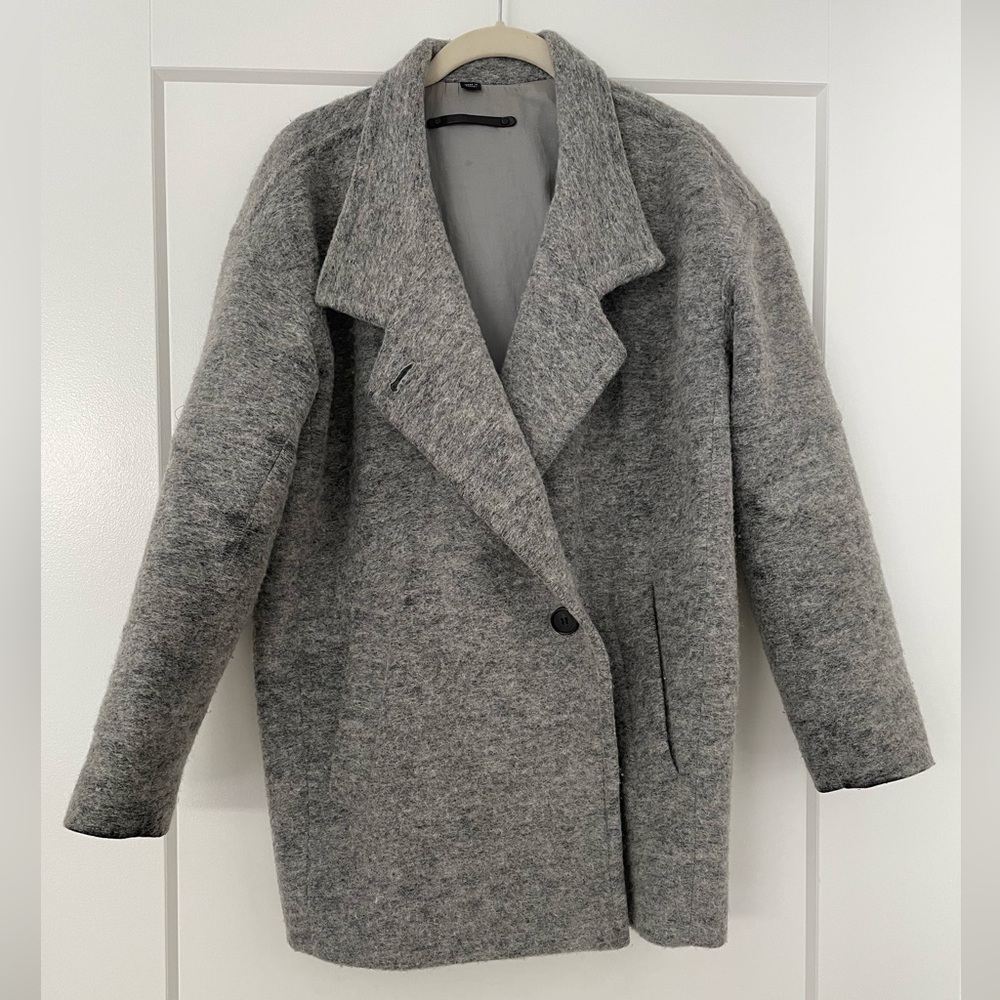 All Saints Charcoal Wool Pea Coat Italian Cloth
